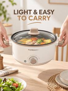 SMEG is gems Multifunctional Electric Cooking Pot, Non-Stick Inner Pan With Dual Temperature Control, Portable Hot Pot For Soup, Steam, Boil And Fry, Household Small Electric Cooker For Dorm Travel - Beige - View 7
