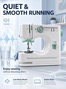 SMEG is gems Máquina de coser eléctrica portátil, 12 puntadas incorporadas, enhebrado automático, costura inversa, con luz y cortador de hilo incorporado, adecuada para costura en el hogar - verde menta - Ver 5