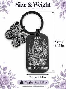 1pc/3pcs Gothic Skeleton Moth Stainless Steel Keychain, Black Metal Bag Charm For Purse, Backpack & Handbag, Halloween Accessory, Christmas Gift - Multicolor - View 9