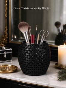 Christmas Lace Hollow Makeup Brush Holder, Decorative Hollow Desktop Cosmetic Storage Box, Multi-Functional Vanity Pen Holder, Suitable For Bedroom Vanity, Women's Christmas Gift - Multicolor - View 15