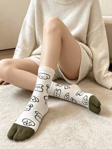 1/5 Pairs Cartoon Cute Polka Dot Puppy Print Comfortable Versatile Toe Socks - Multicolor - View 5