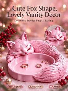 Christmas 1PC Sleeping Cute Fox Shaped Jewelry Tray, Christmas Decoration Vanity Tabletop Small Jewelry Storage Dish, Can Store Rings Earrings Necklaces, Women's Holiday Gift - Multicolor - View 11