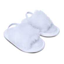 Pantufa Slide Bebê com Pelúcia Macia, Solado Emborrachado Antiderrapante e Elástico no Calcanhar - Branco - Branco - Visão 5