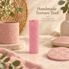 Roller Tekstur Tanah Liat Berliku, Roller Tekstur Keramik PLA Cetak 3D, Alat Embossing Keramik untuk Tanah Liat Polimer, Tanah Liat Lunak, Tanah Liat Kering Udara, Keramik, Kerajinan DIY, Memahat, Pembuatan dengan Tangan, Roller Stempel Pola Batas Geometris, Perlengkapan Keramik - Berwarna merah muda dengan pola berkelok-kelok. - View 5