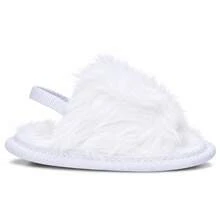 Pantufa Slide Bebê com Pelúcia Macia, Solado Emborrachado Antiderrapante e Elástico no Calcanhar - Branco - Branco - Visão 6