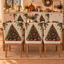 2pcs Christmas Tree Pattern Chair Back Covers Set, Winter Holiday Dining Table Chair Seat Covers, Suitable For Home Restaurant Kitchen Wedding Party Decoration, Create Warm Christmas Atmosphere, Removable Washable Dust-Proof Furniture Protection - Multicolor - View 2