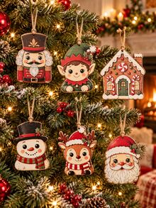 6pcs Vintage Christmas Decorations, Cute Patterns, Christmas Tree Decor, Home Decor, Party Decorations, Holiday Hanging Ornaments - Multicolor - View 4