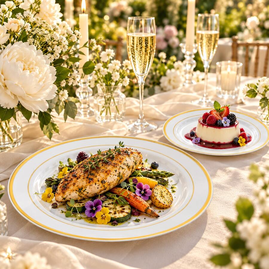 50/25/20/10pcs White Gold Rim Plates/Trays Set, 7.5 Inch/10.25 Inch Reusable Plates, Food Trays, Fruit And Snack Platters, Dessert And Salad Plates, Cheese And Candy Trays, Multi-Purpose Tableware For Parties, Weddings, Birthdays, Picnics, Holiday Events, Easy To Clean And Durable, Suitable For Home And Event Elegant Table Setting