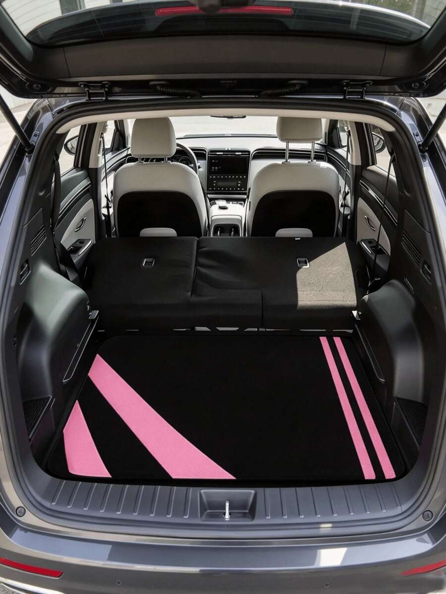 Car Trunk Mat, Pink Racing Stripe Design, Universal Cargo Liner, Black ...
