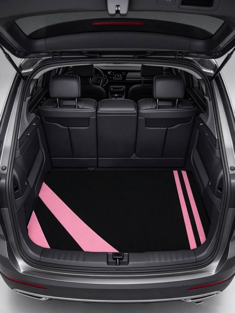 1pc Black & Pink Color Block Line Design Car Trunk Mat, Minimalist Fashion Style, Suitable For Sedan, Pickup And SUV - A - View 1