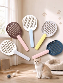 Macaron Hollow Cat Litter Scoop With Storage Base, Long Handle Quick Sift & Easy Clean Durable Plastic Design | For Kitten And Adult Cat Indoor Litter Box Daily Cleaning, Cute Stylish Practical Pet Supplies - Multicolor - View 1