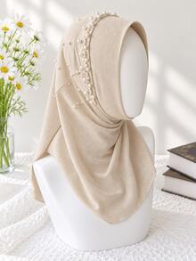 1pc Women Soft One-Piece Pearl Muslim Hijab Islamic Full Head Scarf - Multicolor - View 8