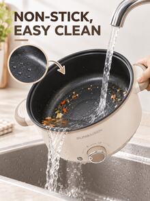 SMEG is gems Multifunctional Electric Cooking Pot, Non-Stick Inner Pan With Dual Temperature Control, Portable Hot Pot For Soup, Steam, Boil And Fry, Household Small Electric Cooker For Dorm Travel - Beige - View 5