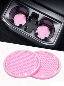 2pcs Shiny Car Cup Holder Coasters, Rhinestone Crystal Silicone Non-Slip Car Cup Holder Inserts, Universal 2.75 Inch, Car Interior Decor, Women's Style - A - View 3
