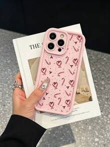 Phone Case: Winter Christmas Style Candy Cane Pattern, Full Coverage Anti-Drop Shell, Compatible With IPhone 18 Pro Max/18 Pro/17 Pro Max/17 Pro/17 Air/17/16 Pro Max/16/15 Pro Max/15/14/13/12/11, Birthday Or Gift Choice, Durable Anti-Fingerprint - Pink - View 3