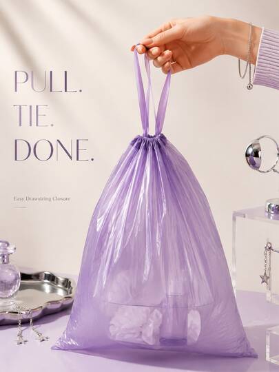 200pcs 4 Gallon Bathroom Trash Bags, Lavender Purple Drawstring Garbage Bags 17.7 * 17.7 Inch, Small Trash Can Liners For Vanity, Bedroom, Dorm Room & Home Organization