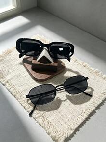 2pcs Black Polygon Fashion Fashion Glasses, Versatile Eyewear Accessory For Driving, Parties, Beach, Vacation, Travel, Fashion Outfit Matching And Daily Wear - Black - View 2