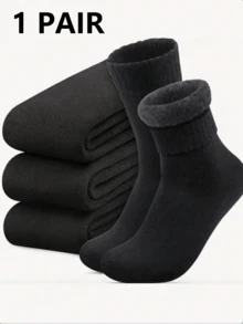 1/3/6 Pairs Men's Brushed Socks Winter Warm Thick Hiking Boots Thickened Soft Comfortable Socks, Suitable For Cold Weather Long Socks Winter Black Socks - Multicolor - View 13