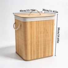 1 قطعة سلة غسيل من الخيزران مع بطانية، سلة تخزين كبيرة السعة مع بطانة قماشية، تصميم مقبض حبل سميك لمنع الغبار، مناسبة لتخزين الملابس المتسخة والملاءات والأغراض المتنوعة في الحمام والغرفة والشرفة - متعدد الألوان - مشاهدة 8