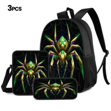 Spider Element Print Student 3 Pieces Set School Backpack, Crossbody Bag, Pencil Case, Boys Large Capacity Compartment Backpack, Back To School Storage Bag For Learning Supplies, School Bag, Travel Storage Bag, For Back To School, Classes, Outdoor Sports, Back To School Season - 3-piece Set - View 14