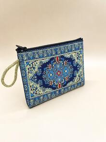 Vintage Style Gold Thread Embroidered Zipper Wallet, Suitable For Daily Use, Size 4*6 Inches, Women's Wallet, Mini Wallet, Coin Purse, Travel Wallet, Wristlet, Suitable For Specific Holiday Gifts - Multicolor - View 6