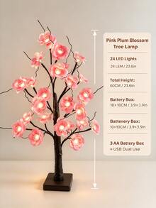 1PC 24 Lights 60CM Pink Plum Blossom Tree Lamp USB Battery Dual Use LED Artificial Plum Blossom Glowing Tree Light Wedding Path Decor Light Hotel Banquet Arrangement Light Romantic Atmosphere Tree Light Desktop Ornament Light Birthday Party Decoration Light - Yellow - View 4