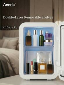SMEGGEMS 4L Portable Dual-Use Skincare Mini Fridge With Adjustable LED Makeup Mirror, Cold And Hot Functions, Suitable For Storing Cosmetics, Snacks And Beverages, For Bedroom, Office And Car Use - White - View 5