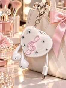 Korean Style Ins 3D Printed Heart-Shaped Musical Note Earphone Cable Organizer Keychain, Data Cable Storage Bag Pendant, Earphone And Charging Cable Organizer With Keychain, Ideal Gift For Girlfriend, Colleague, Classmate, Family - Multicolor - View 5