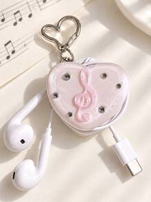 Korean Style Ins 3D Printed Heart-Shaped Musical Note Earphone Cable Organizer Keychain, Data Cable Storage Bag Pendant, Earphone And Charging Cable Organizer With Keychain, Ideal Gift For Girlfriend, Colleague, Classmate, Family - Multicolor - View 1