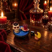 Gothic Style Miniature Scene Decor, Skull Shaped Cup, Red Small Cup, Moon, Small Book And Rose Decoration, Vintage Fantasy Theme Desktop Display Model - one-size - View 5