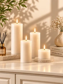Set Lilin Pilar Putih Gading, Berbagai Ukuran, Set Kombinasi, Lilin Silinder Diameter 5cm, Lilin Tanpa Aroma, Tanpa Asap Hitam, Dekorasi Pernikahan, Dekorasi Meja Rumah - Lilin dekoratif kolom - View 2