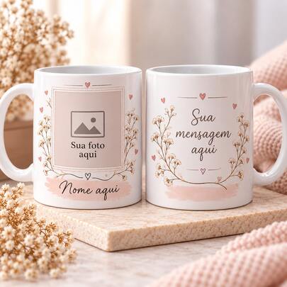 Caneca Personalizada com Foto, Nome e Frase em Porcelana Branca 325 ml – Presente Especial