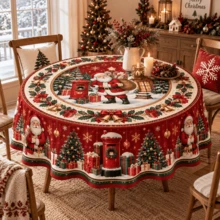 1 Circular Tablecloth, Christmas Polyester Table Cover, Suitable For Holiday Dining Decoration In Homes, Kitchens, Christmas Dinners, And Seasonal Gatherings, With Various Styles And Sizes To Choose From - 4 - View 1