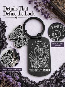 1pc/3pcs Gothic Skeleton Moth Stainless Steel Keychain, Black Metal Bag Charm For Purse, Backpack & Handbag, Halloween Accessory, Christmas Gift - Multicolor - View 6