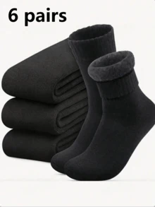 1/3/6 Pairs Men's Brushed Socks Winter Warm Thick Hiking Boots Thickened Soft Comfortable Socks, Suitable For Cold Weather Long Socks Winter Black Socks - Multicolor - View 12