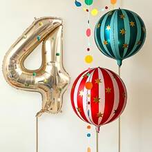 40 Inch White Gold Number Foil Balloons With 4D Balloons, Number 0-9 Set Including Ribbon, Straw, Pom Pom, Suitable For Circus Party, Birthday Celebration, Baby Shower, Confession Ceremony, Anniversary, Vintage Theme Party Decoration Props Balloons - View 3