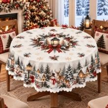 1 Circular Tablecloth, Christmas Polyester Table Cover, Suitable For Holiday Dining Decoration In Homes, Kitchens, Christmas Dinners, And Seasonal Gatherings, With Various Styles And Sizes To Choose From - 15 - View 6