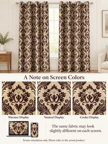 1 pièce Rideau jacquard cationique double face, rideau occultant noir 90% style vintage américain, rideau de chambre, rideau de salon, décoration de maison, rideau de décoration pour les fêtes - Tabac - Voir 5