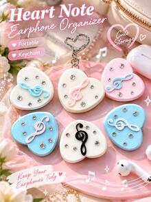 Korean Style Ins 3D Printed Heart-Shaped Musical Note Earphone Cable Organizer Keychain, Data Cable Storage Bag Pendant, Earphone And Charging Cable Organizer With Keychain, Ideal Gift For Girlfriend, Colleague, Classmate, Family - Multicolor - View 8