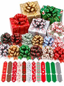 10pcs/Set Christmas Pull Bows For Gift Wrapping, Assorted Red Green Gold Plaid Ribbon Bows, Easy Pull Gift Bow Decorations For Presents, Gift Boxes, Baskets, Holiday Party Favors, Christmas Tree Decor, DIY Crafts And Winter Celebration Supplies - A - View 1