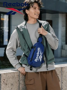 Reebok Solid Color Sports Waist Bag, Adjustable Shoulder Strap Crossbody Chest Bag, Unisex Casual Portable Storage Small Bag - Blue - View 3