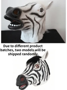 1pc Halloween Party Realistic Zebra Latex Mask, Full Face Animal Head Cover With Mane, Funny Costume Prop For Halloween Party And Masquerade - Multicolor - View 8