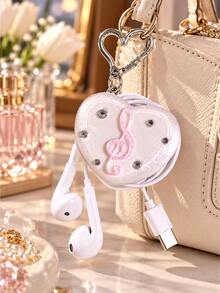 Korean Style Ins 3D Printed Heart-Shaped Musical Note Earphone Cable Organizer Keychain, Data Cable Storage Bag Pendant, Earphone And Charging Cable Organizer With Keychain, Ideal Gift For Girlfriend, Colleague, Classmate, Family - Multicolor - View 9
