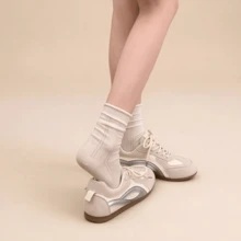 Women's Colorblock Lace-Up Thick Sole Height-Increasing Fashion Versatile Casual Sports Shoes Lightweight Comfortable Commuting Training Shoes - Off White - View 2