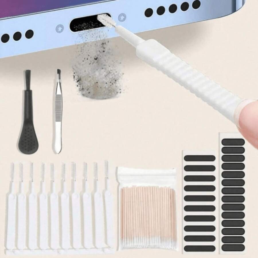 Multi-Function Charging Port Cleaning Kit For Smartphones, Includes Speaker And Earphone Port Dust Plugs, Screen Dust Brush And Cleaning Brush, Phone Speaker Dust Cleaning Tool Set, Compatible With Iphone 15/14/13/12/11 - A - View 1