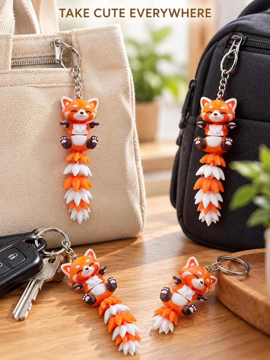 5/3/1pc Cute Red Panda Keychain, Japanese Style Cute Animal Bag Charm, Long Striped Tail, Fun Backpack Pendant, Car Key Ring Accessory, Wallet Zipper Charm, Cute Gift For Women, Girls, Children, Friends, Suitable For Birthday, Christmas, School And Travel - View 1