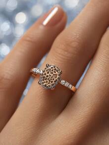 1 buah Cincin Bulat Motif Leopard Imitasi Berlapis Emas, Perhiasan Modis, Desain Bertabur Berlian Berkilau, Cocok untuk Pemakaian Sehari-hari Wanita dan Acara Pesta, Pilihan Hadiah Perhiasan yang Luar Biasa - Yellow Gold - View 1