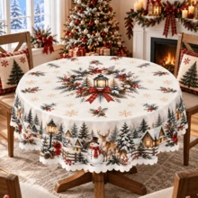 1 Circular Tablecloth, Christmas Polyester Table Cover, Suitable For Holiday Dining Decoration In Homes, Kitchens, Christmas Dinners, And Seasonal Gatherings, With Various Styles And Sizes To Choose From - 15 - View 2