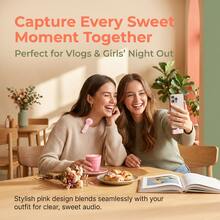 HITOZON Wireless Lavalier Lapel Microphone, Plug & Play, Noise Cancelling Mini Mic, Compatible With IPhone & Android, For Vlogging, Live Streaming & Interviews - Pink - View 3