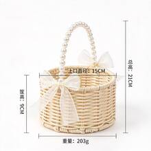 Handwoven Pearl Princess Flower Basket, Rattan Woven Storage Basket, Handheld Flower Basket, Handmade Flower Basket, Home & Wedding Decor - Multicolor - View 25